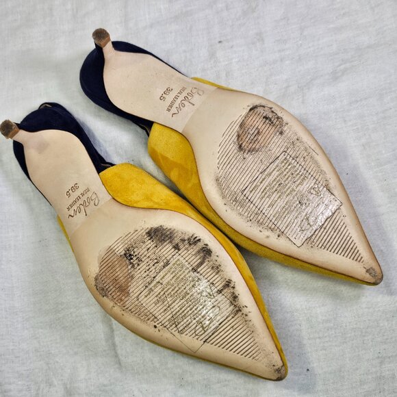 Shoes   Boden Florrie Suede 2” Kitten Heel Slingbacks EU39.5 US8.5 Navy & Yellow - Picture 9 of 16
